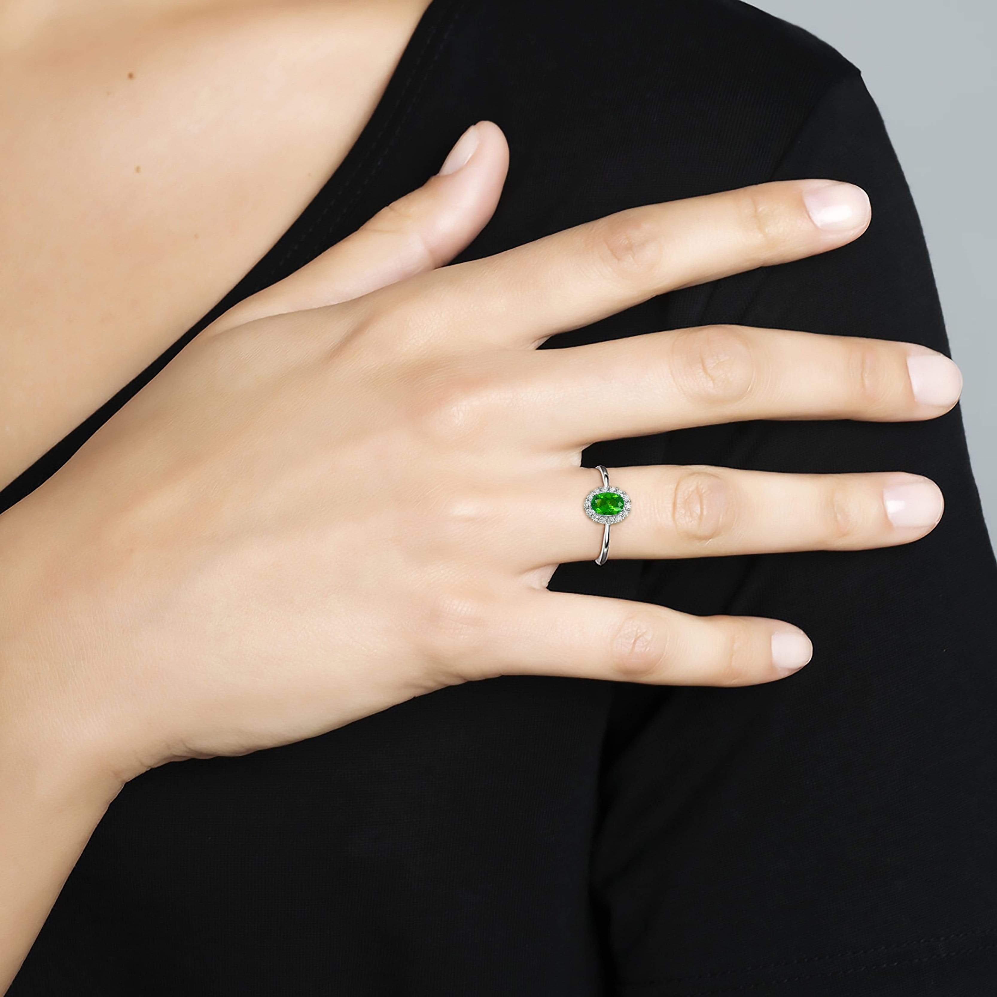 Lynora Jewellery Ring Opulence Halo Ring Sterling Silver & Emerald Stone