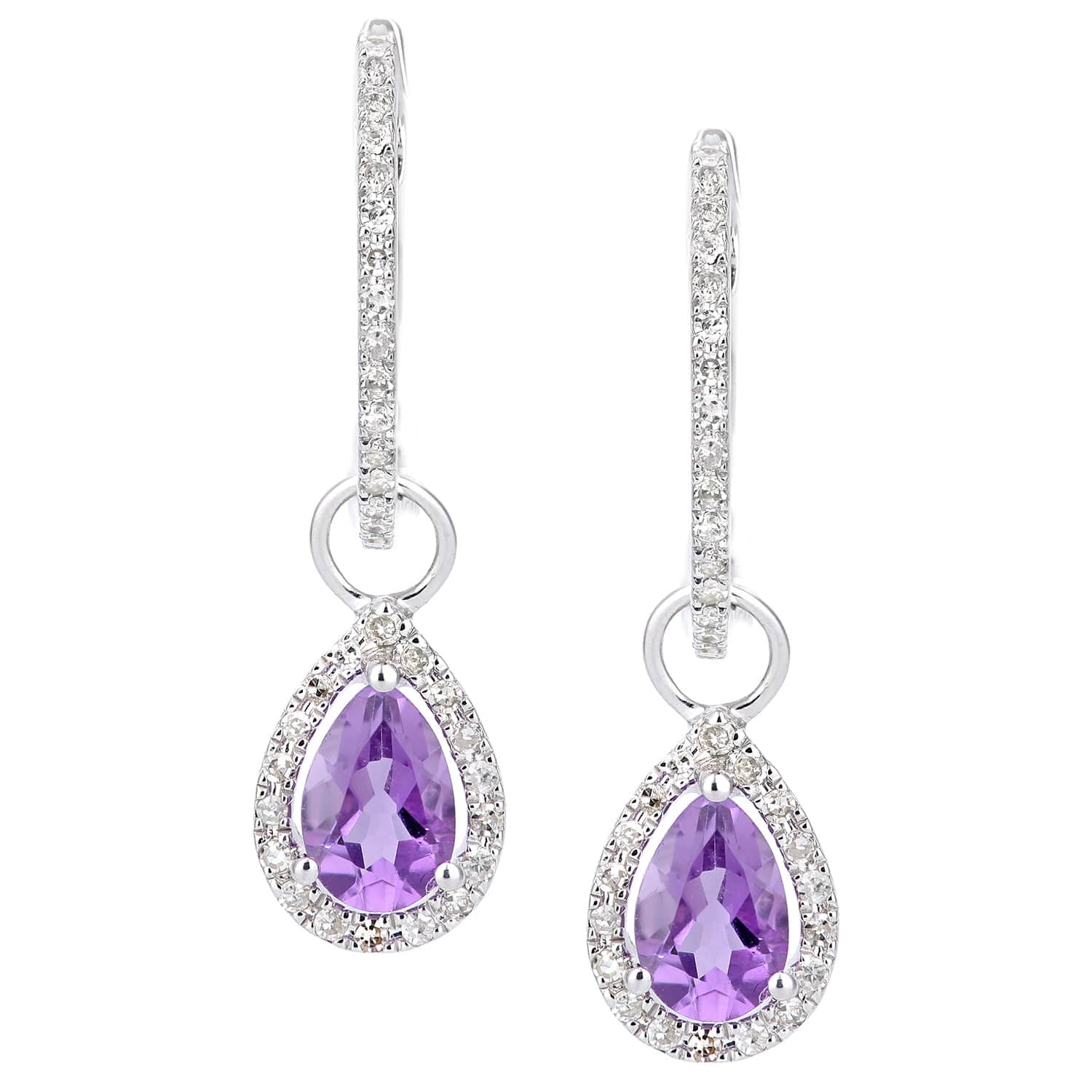 Lynora Luxe Earring White Gold 9ct / Amethyst 9ct White Gold Amethyst Teardrop Diamond Earrings