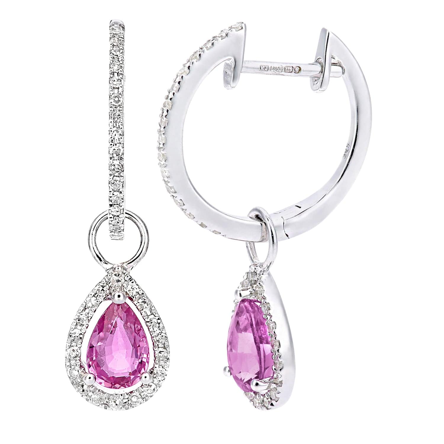 Lynora Luxe Earring White Gold 9ct / Pink Sapphire 9ct White Gold Created Pink Sapphire Teardrop and Diamond Halo Earrings