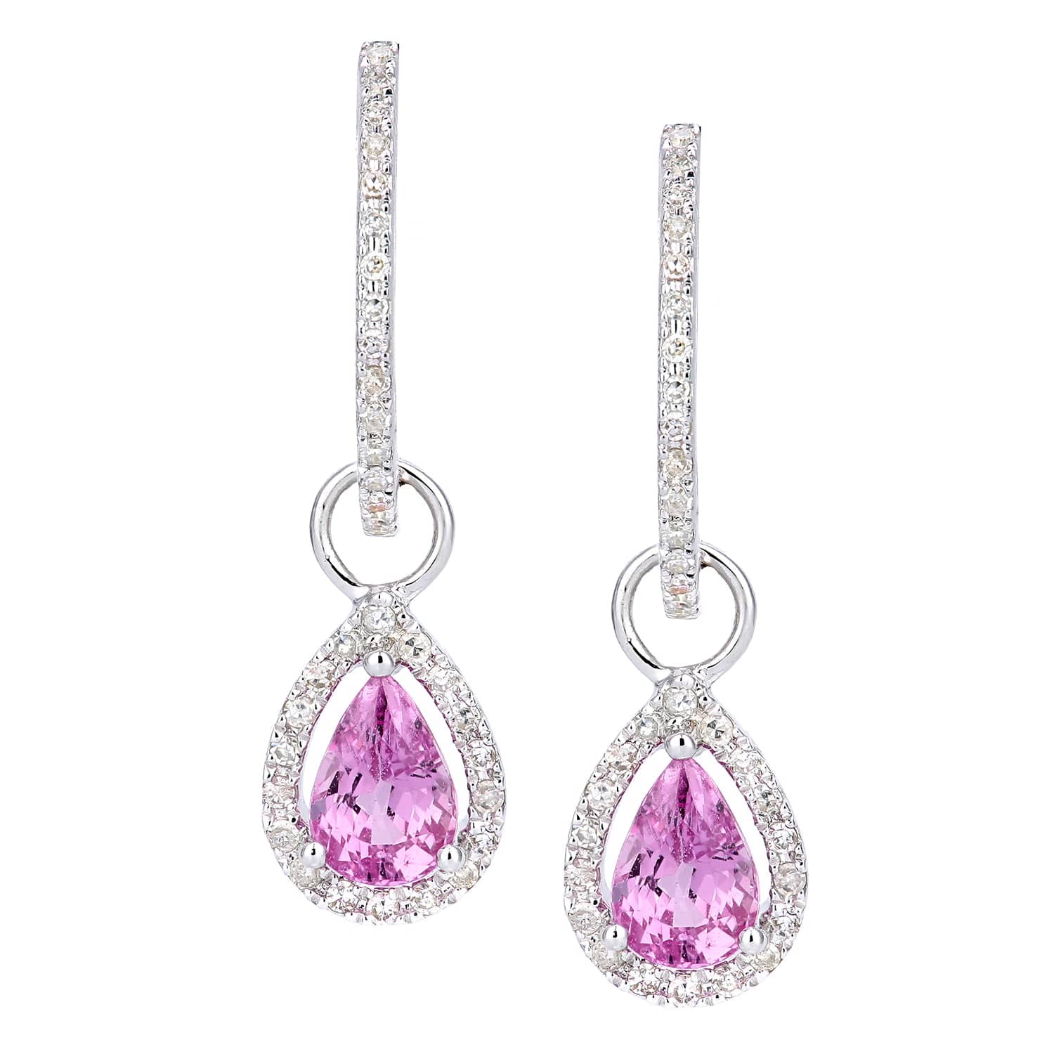 Lynora Luxe Earring White Gold 9ct / Pink Sapphire 9ct White Gold Created Pink Sapphire Teardrop and Diamond Halo Earrings
