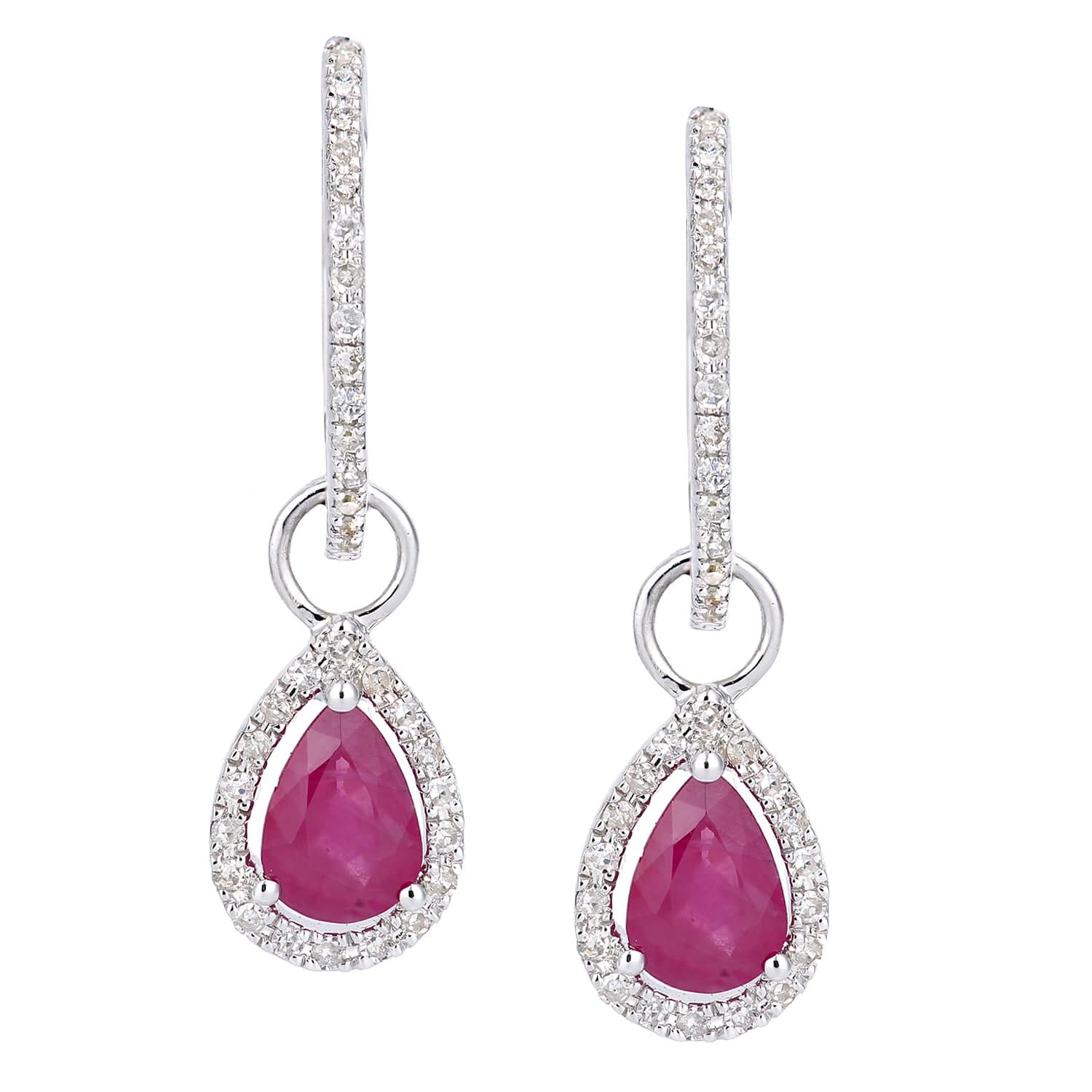 Lynora Luxe Earring White Gold 9ct / Ruby 9ct White Gold Ruby Teardrop Diamond Earrings