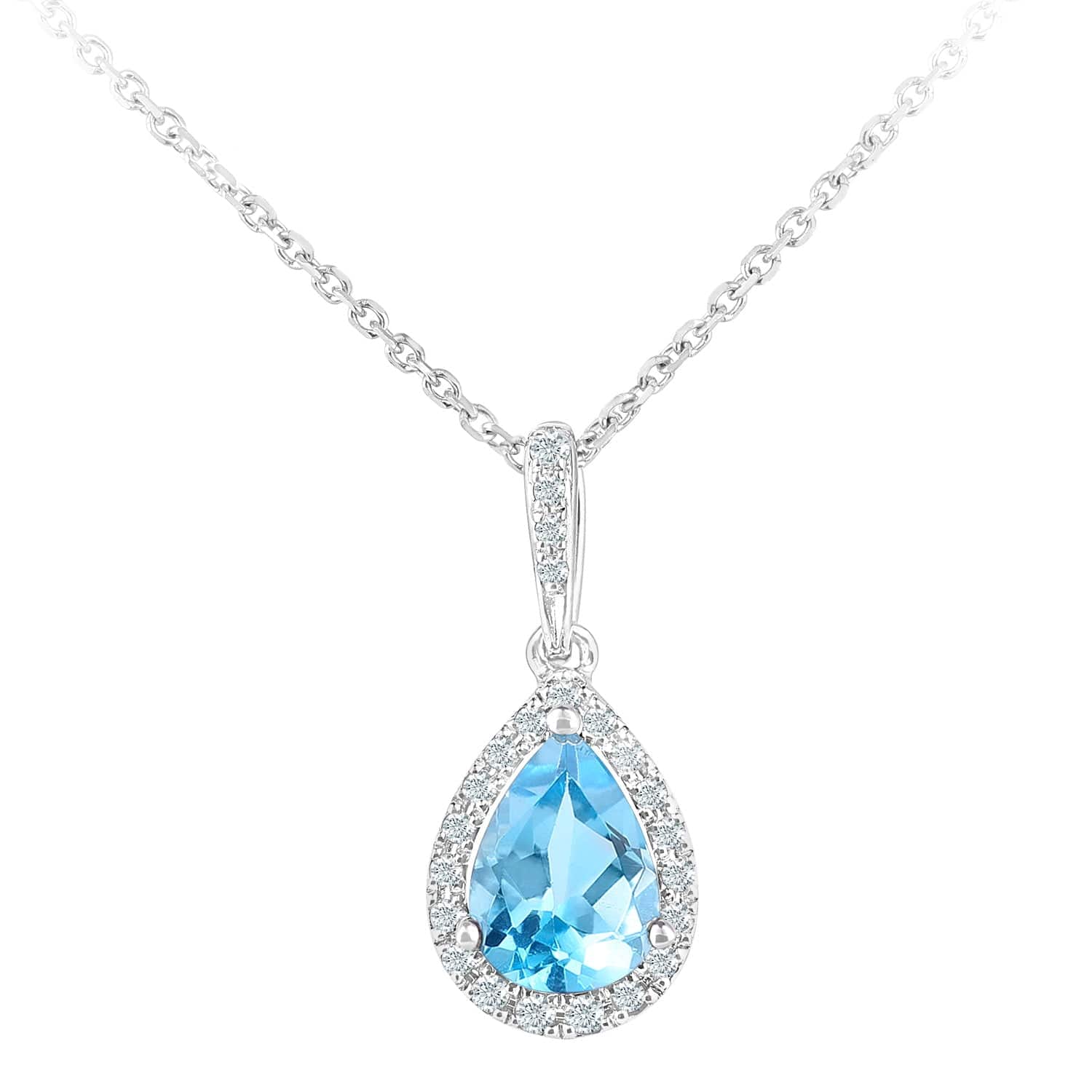 Lynora Luxe Pendant White Gold 9ct / Blue Topaz 9ct White Gold Blue Topaz and Diamond Teardrop Pendant Necklace