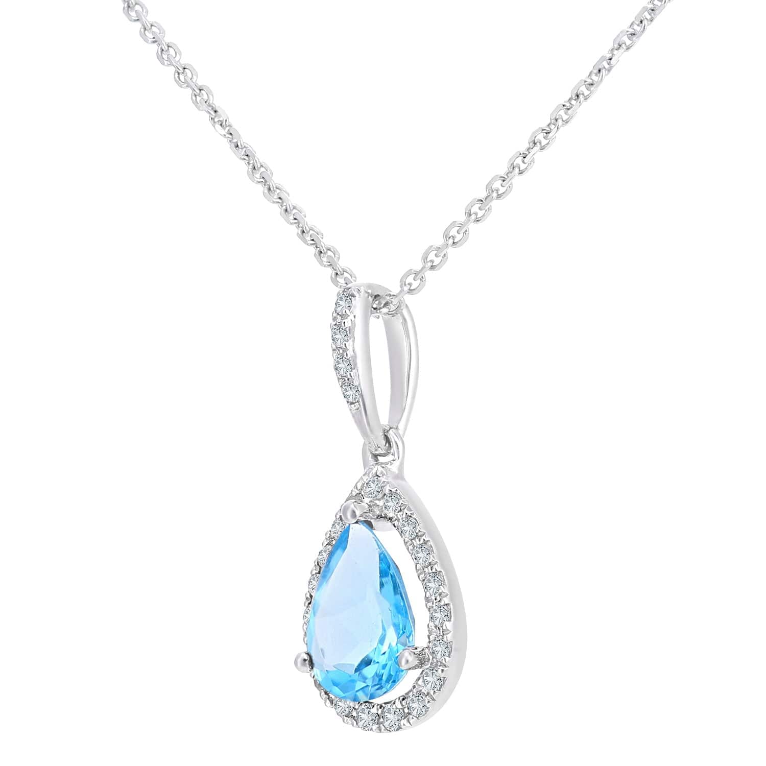 Lynora Luxe Pendant White Gold 9ct / Blue Topaz 9ct White Gold Blue Topaz and Diamond Teardrop Pendant Necklace