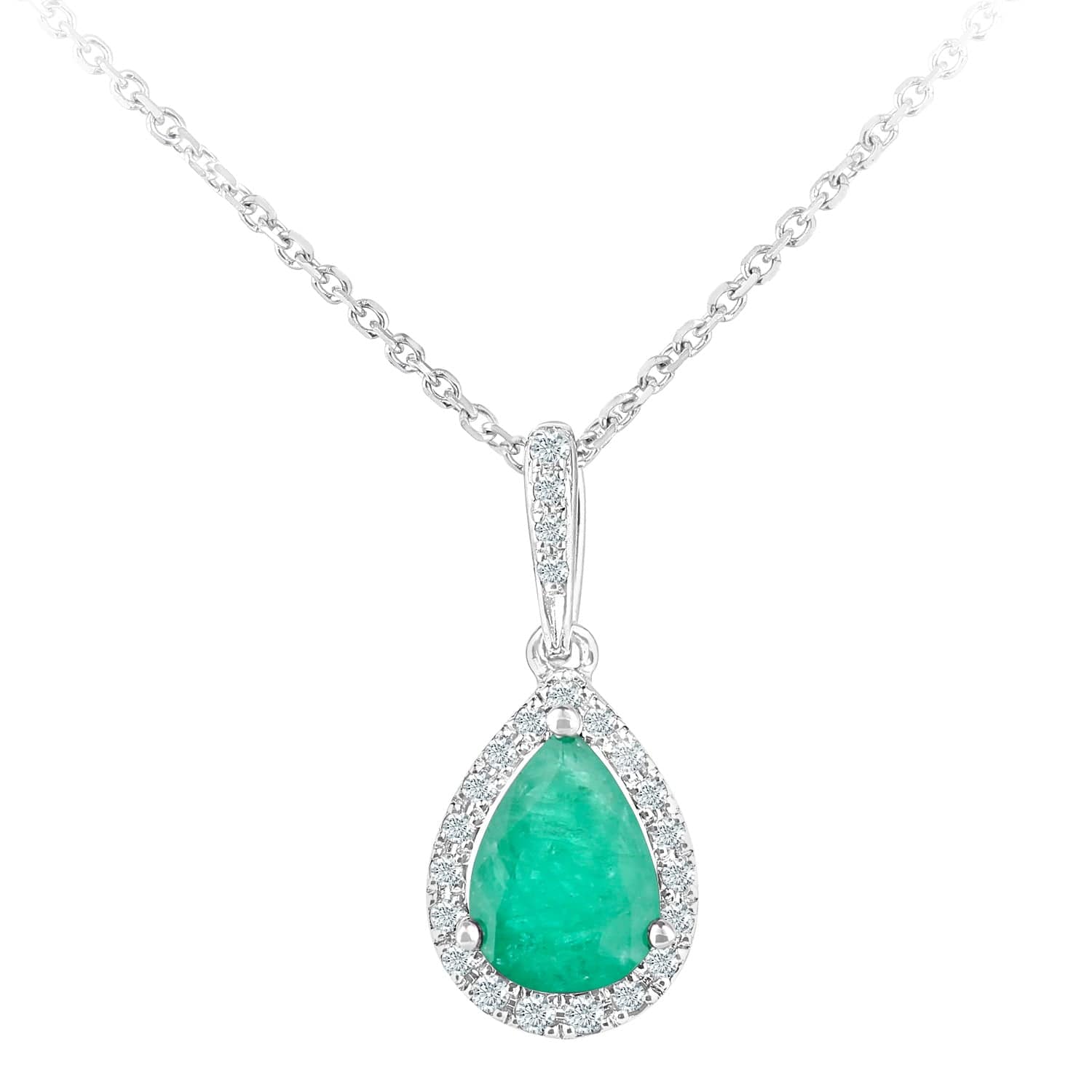 Lynora Luxe Pendant White Gold 9ct / Emerald 9ct White Gold Emerald and Diamond Teardrop Pendant Necklace