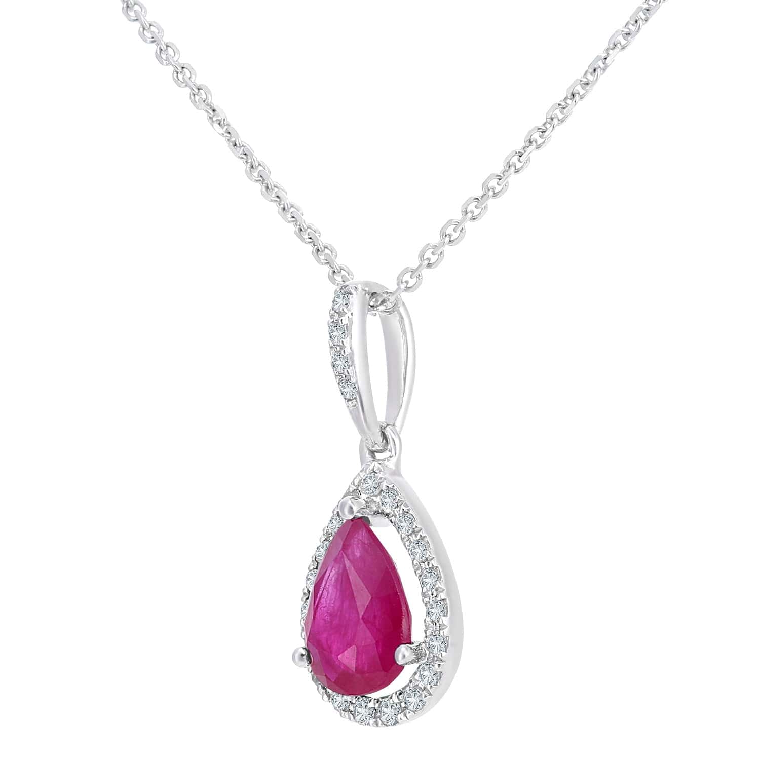 Lynora Luxe Pendant White Gold 9ct / Ruby 9ct White Gold Ruby and Diamond Teardrop Pendant Necklace