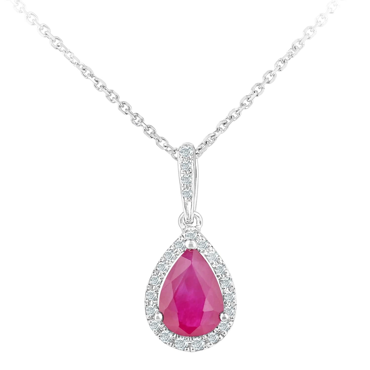 Lynora Luxe Pendant White Gold 9ct / Ruby 9ct White Gold Ruby and Diamond Teardrop Pendant Necklace