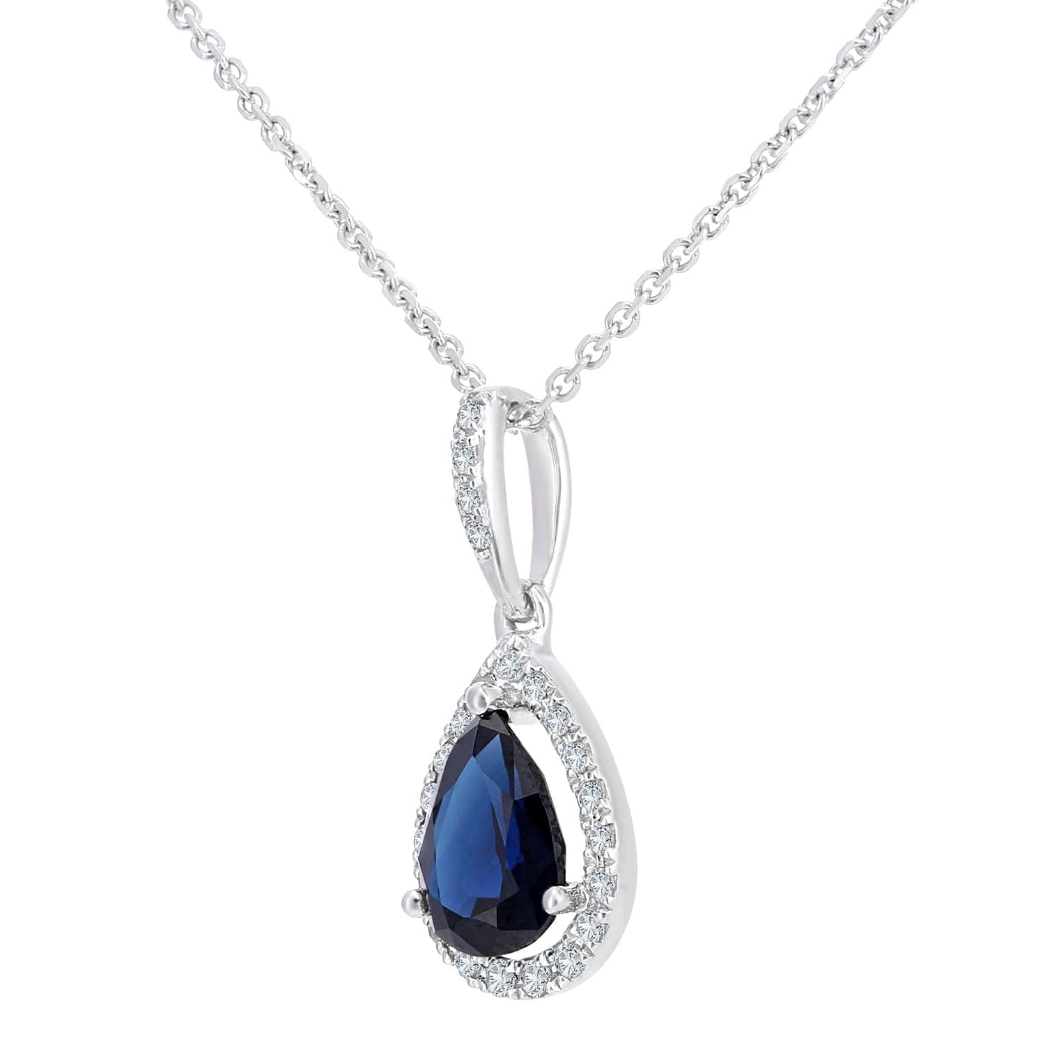 Lynora Luxe Pendant White Gold 9ct / Sapphire 9ct White Gold Sapphire and Diamond Teardrop Pendant Necklace