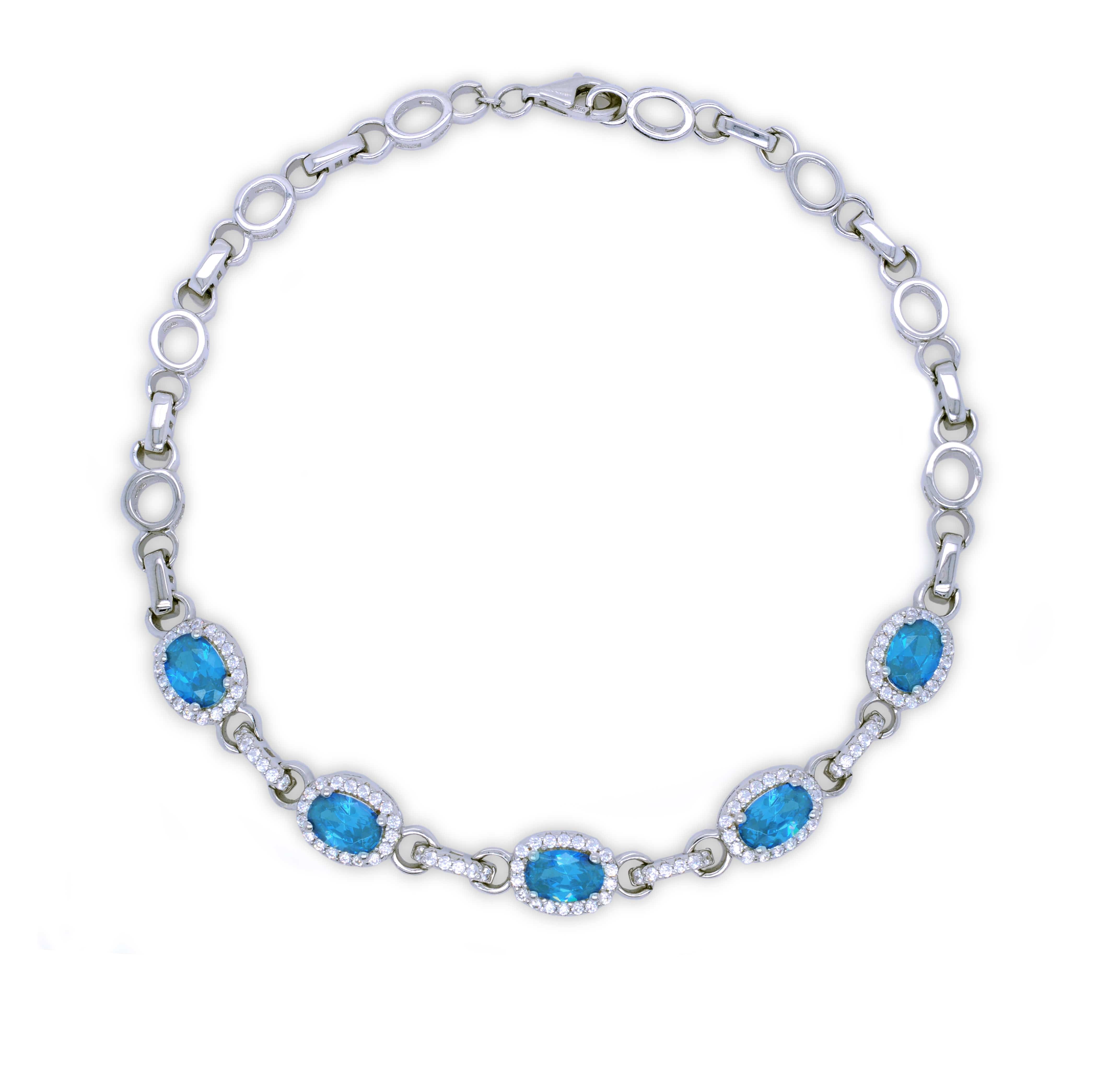 Lynora Silver Bracelet 7" / Sterling Silver / Clear Opulence Bracelet Sterling Silver & Swiss Blue Stone