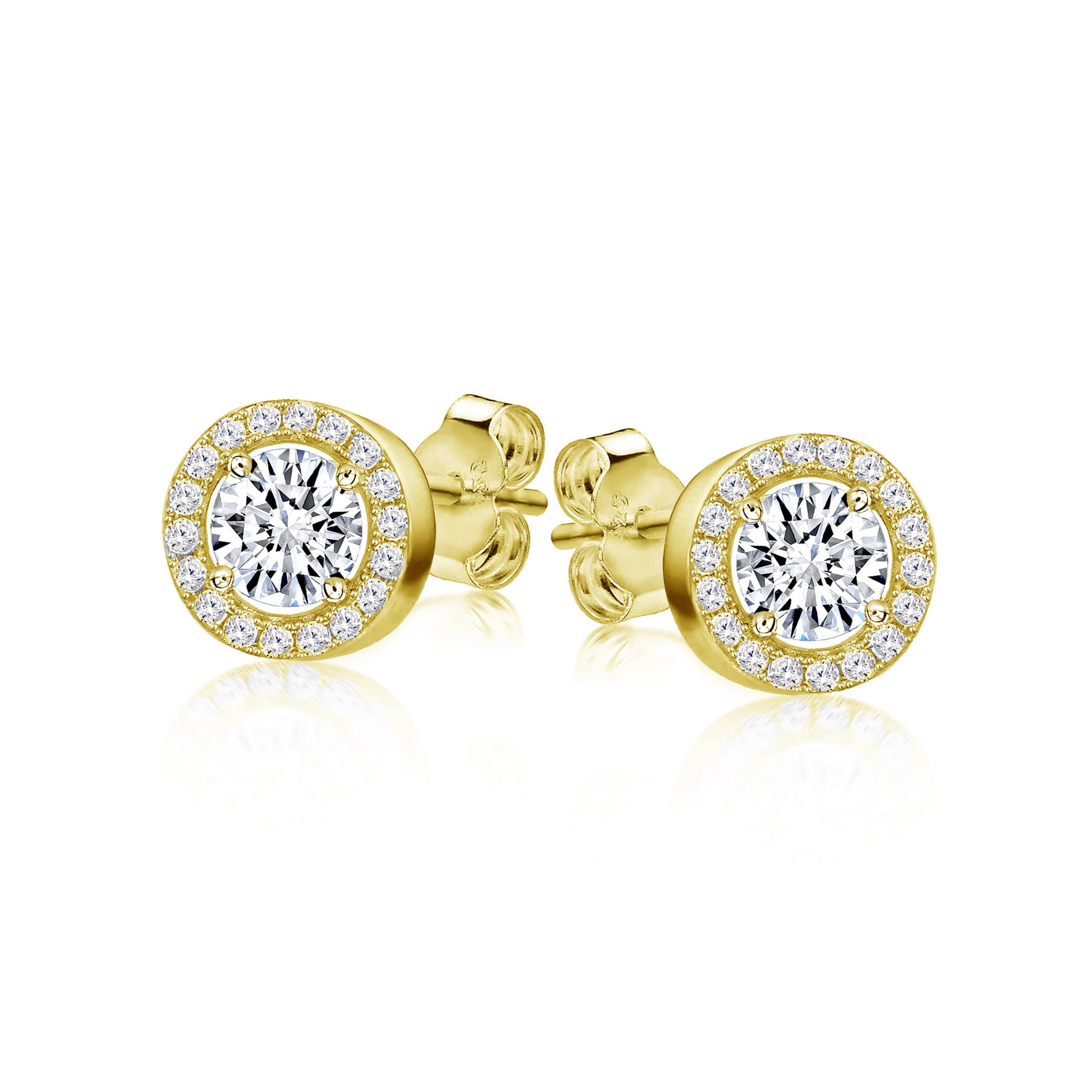 LynoraJewellery HALO YELLOW GOLD PLATED ELEVATED EARRING
